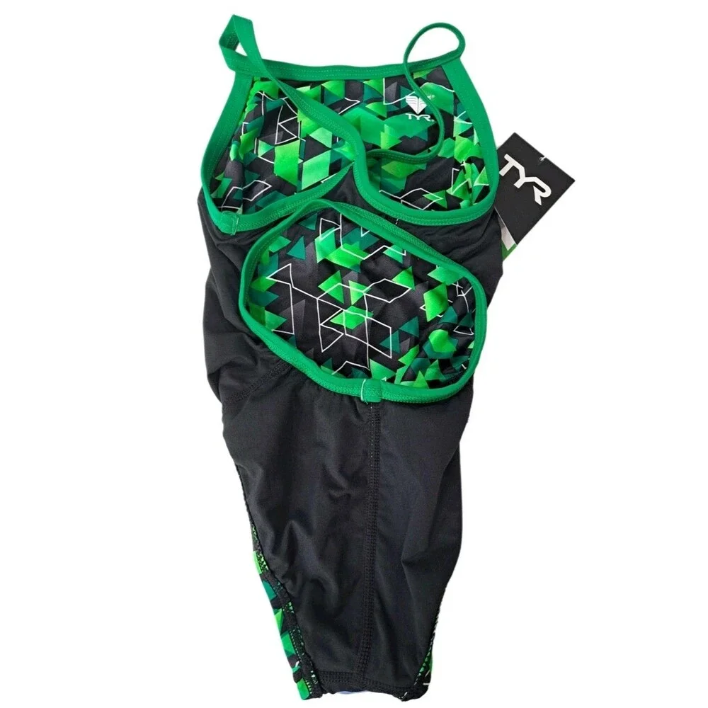 TYR Labrynth DiamondFit One Piece Swimsuit Keyhole Racerback Green Size 24 (7/8)